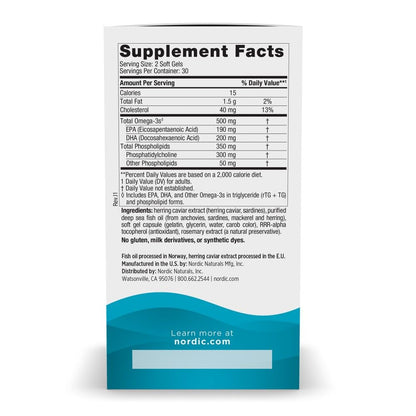 Nordic Naturals Omega-3 Phospholipids - Unflavored, 60 Soft Gels | 500 mg Omega-3 & 350 mg Phospholipids