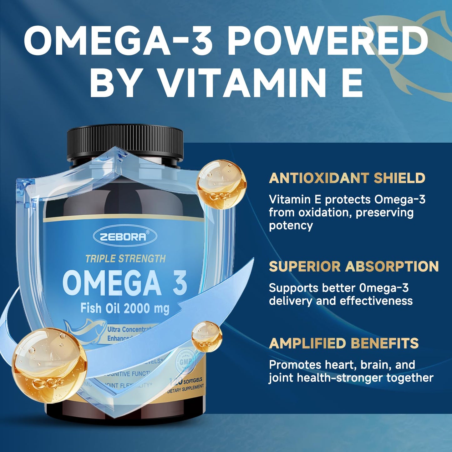 Triple Strength Omega-3 Fish Oil 2000mg with Vitamin E – High Potency EPA, DHA & DPA | 100 Softgels