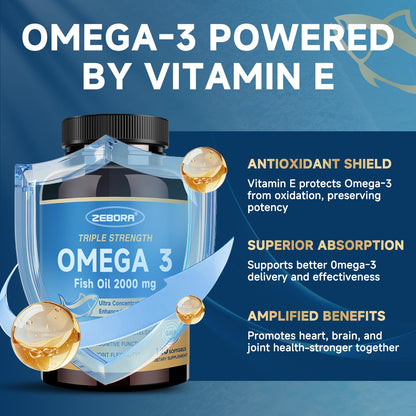 Triple Strength Omega-3 Fish Oil 2000mg with Vitamin E – High Potency EPA, DHA & DPA | 100 Softgels