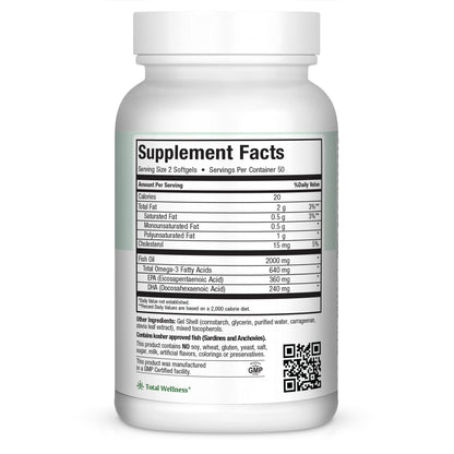 Maxi Health Omega 3 2000mg - Triple Strength Fish Oil with No Fishy Aftertaste | Kosher, 100 Softgels