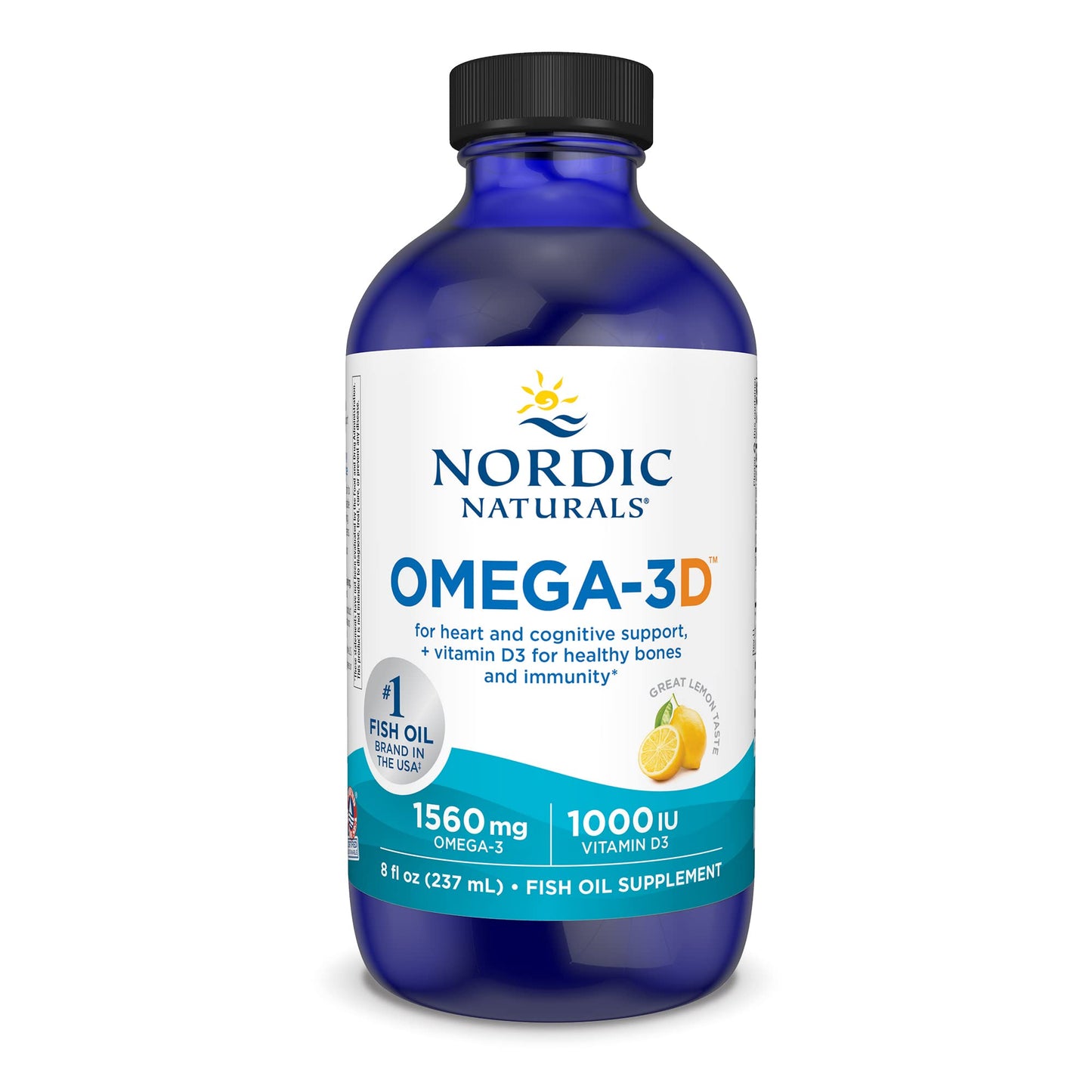Nordic Naturals Omega-3D Lemon – 8 oz | 1560 mg Omega-3 + 1000 IU D3
