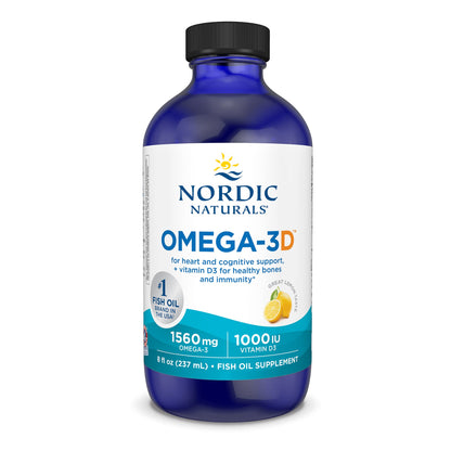 Nordic Naturals Omega-3D Lemon – 8 oz | 1560 mg Omega-3 + 1000 IU D3