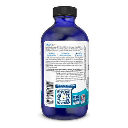 Nordic Naturals Omega-3D Lemon – 8 oz | 1560 mg Omega-3 + 1000 IU D3