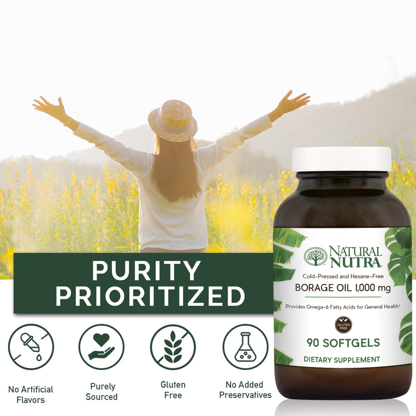 Natural Borage Oil with GLA – Skin, Nerve & Joint Support (90 Softgels)