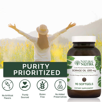 Natural Borage Oil with GLA – Skin, Nerve & Joint Support (90 Softgels)