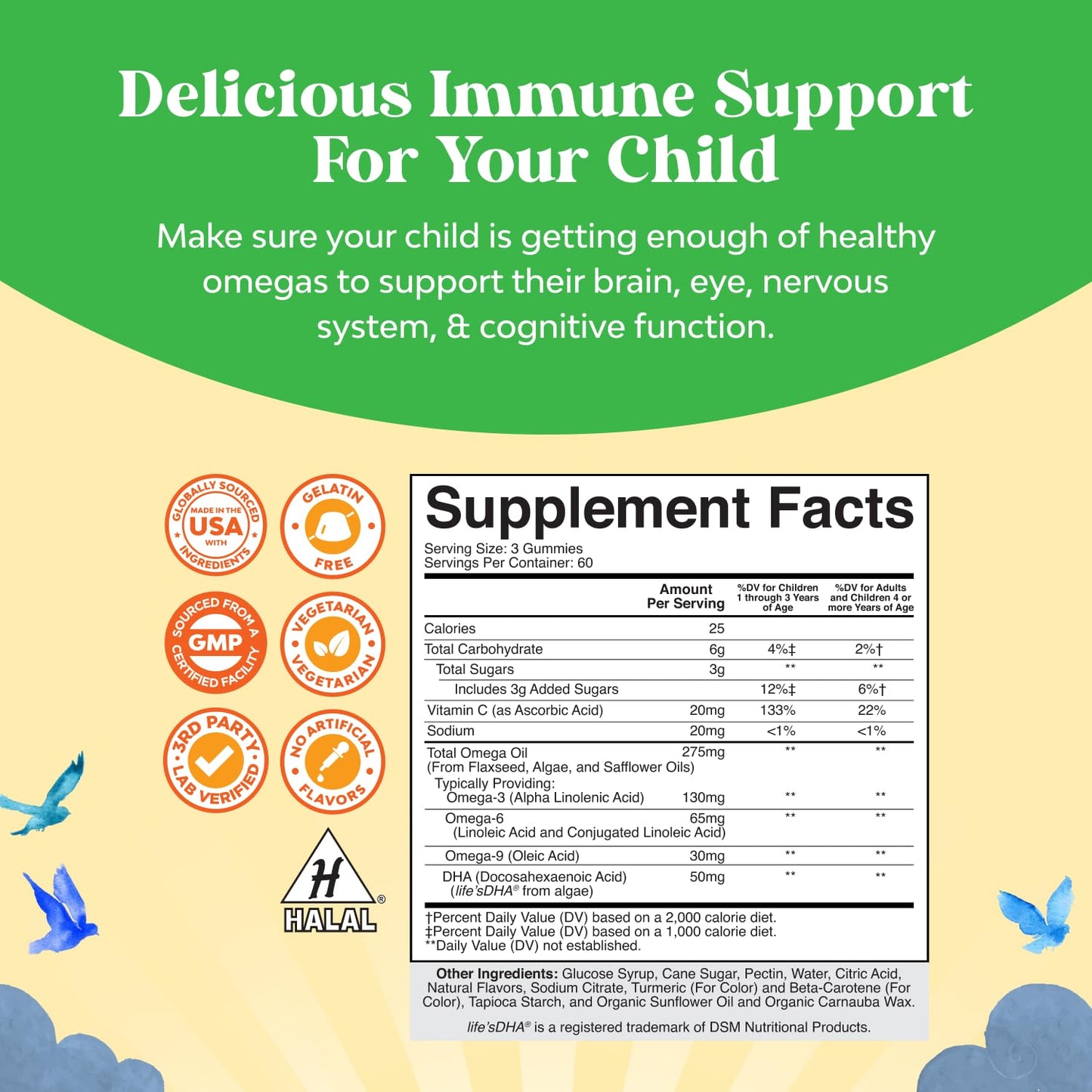 Omega DHA Gummies for Kids — Vegan Omega 3-6-9 with DHA, Brain & Vision