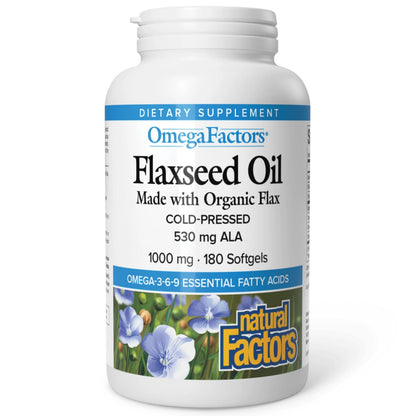 Omega Factors Flaxseed Oil by Natural Factors – 180 Softgels | Omega-3, 6 & 9