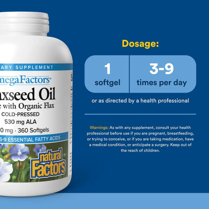 Omega Factors Flaxseed Oil | Natural Factors | Omega-3 6 9 | 360 Softgels