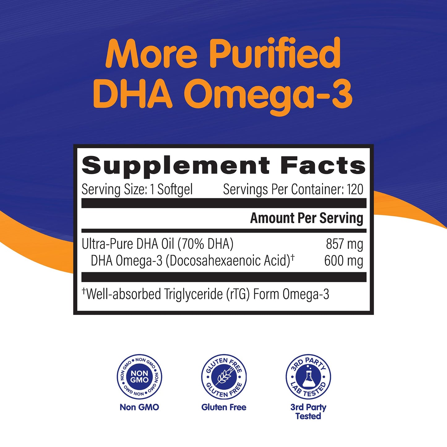 OmegaVia DHA 600 mg – Ultra Pure DHA for Brain & Eyes, Burpless, IFOS Tested, 120 Softgels