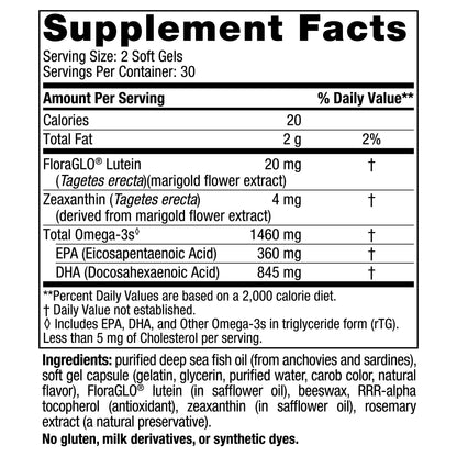 Nordic Naturals Vision Support Lemon - 60 Soft Gels with Zeaxanthin & FloraGLO Lutein for Healthy Eyes