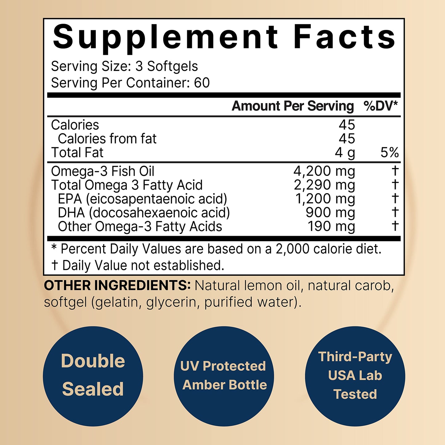 Omega 3 Fish Oil 4200mg – 180 Burpless Softgels | EPA 1200mg DHA 900mg | Lemon