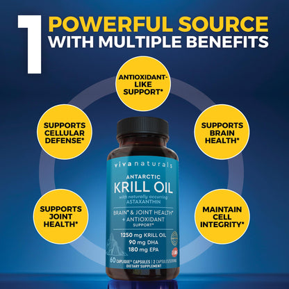 Viva Naturals Antarctic Krill Oil 1250 mg | Omega-3 EPA/DHA + Astaxanthin