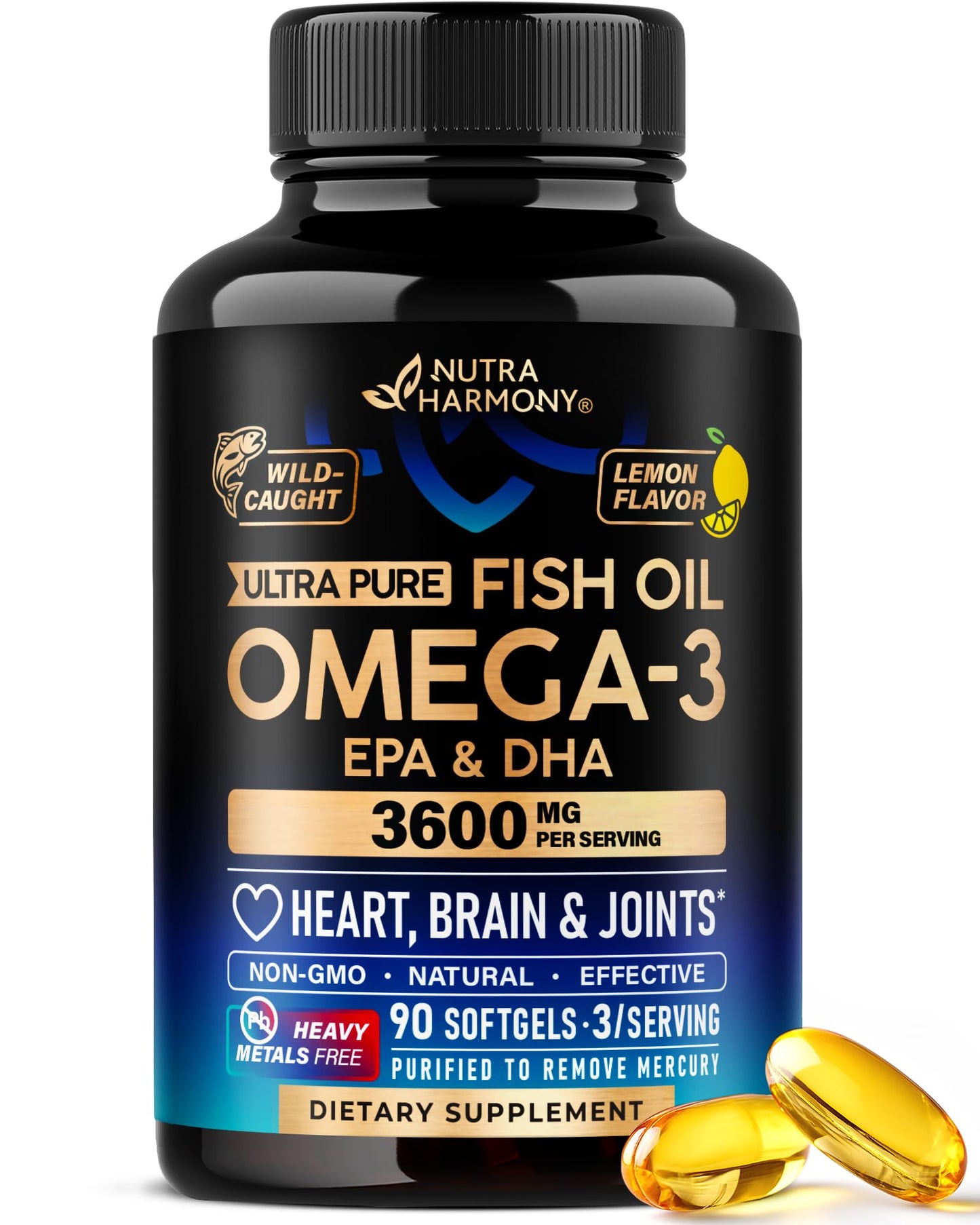 Omega 3 Fish Oil 3600 mg | EPA & DHA, Lemon Flavor, Made in USA