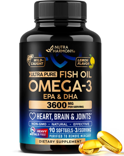 Omega 3 Fish Oil 3600 mg | EPA & DHA, Lemon Flavor, Made in USA