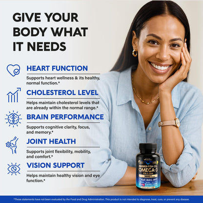 Omega 3 Fish Oil 3600 mg | EPA & DHA, Lemon Flavor, Made in USA