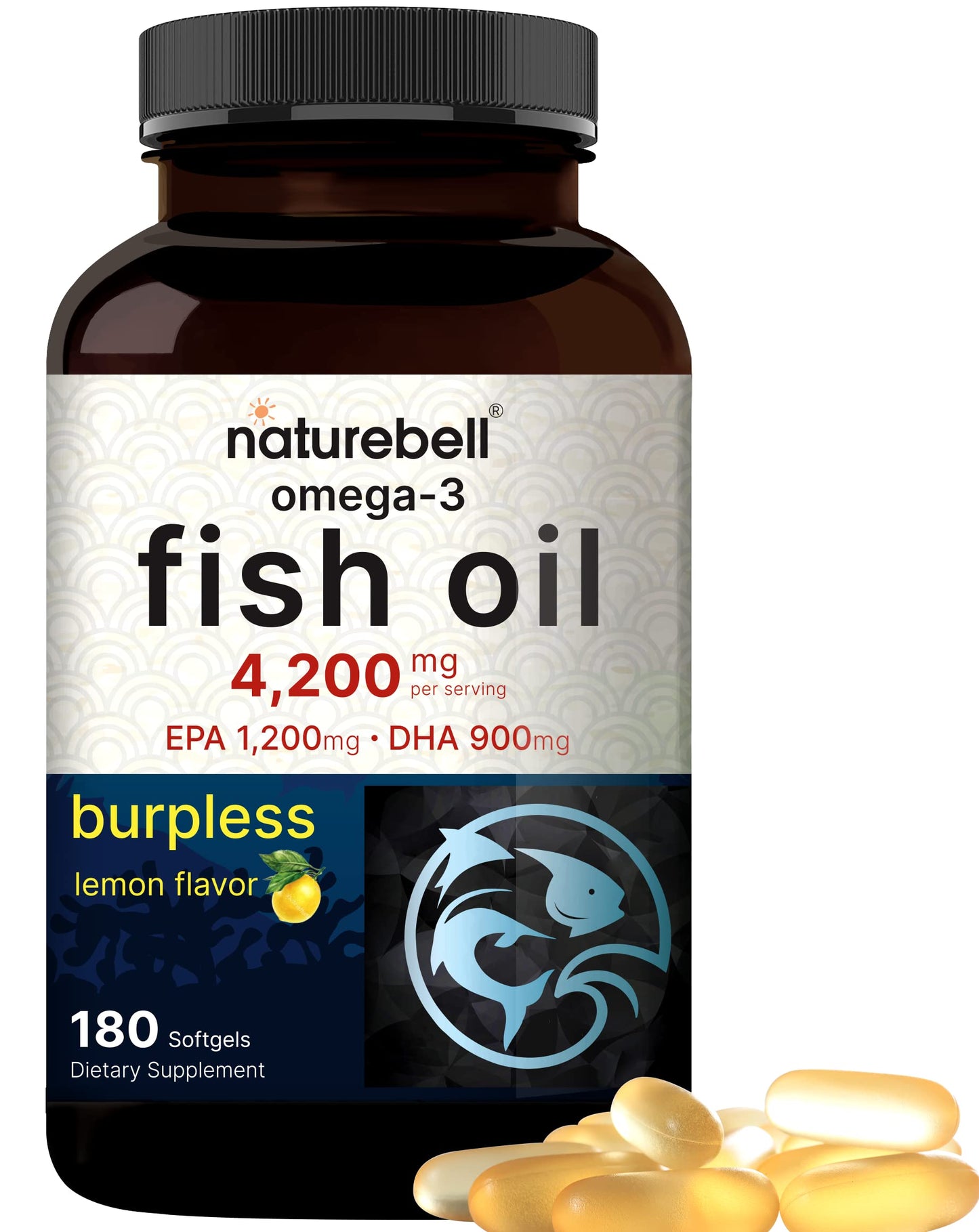 Omega 3 Fish Oil 4200mg – 180 Burpless Softgels | EPA 1200mg DHA 900mg | Lemon