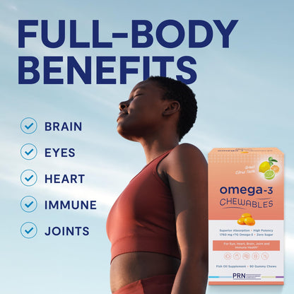 Omega 3 Gummy Chewables - 90 Gel Chews, 30-Day Citrus Supply | 1760mg Ultra-Pure rTG Omega 3