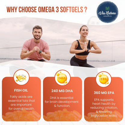 Via Natura Organics Omega 3 1000mg | EPA & DHA | 60 Softgels | Non-GMO