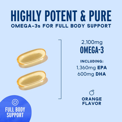 Oceanblue Professional Omega-3 2100-60 Count | High-Potency Triple-Strength Burpless Fish Oil (EPA, DHA, DPA) - Orange Flavor