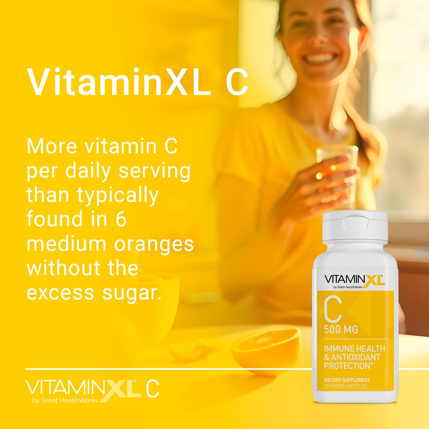 OmegaXL VitaminXL Vitamin C 500 mg — Immune Support, Antioxidant & Collagen Production (30 Vegan Capsules)
