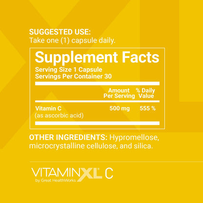 OmegaXL VitaminXL Vitamin C 500 mg — Immune Support, Antioxidant & Collagen Production (30 Vegan Capsules)
