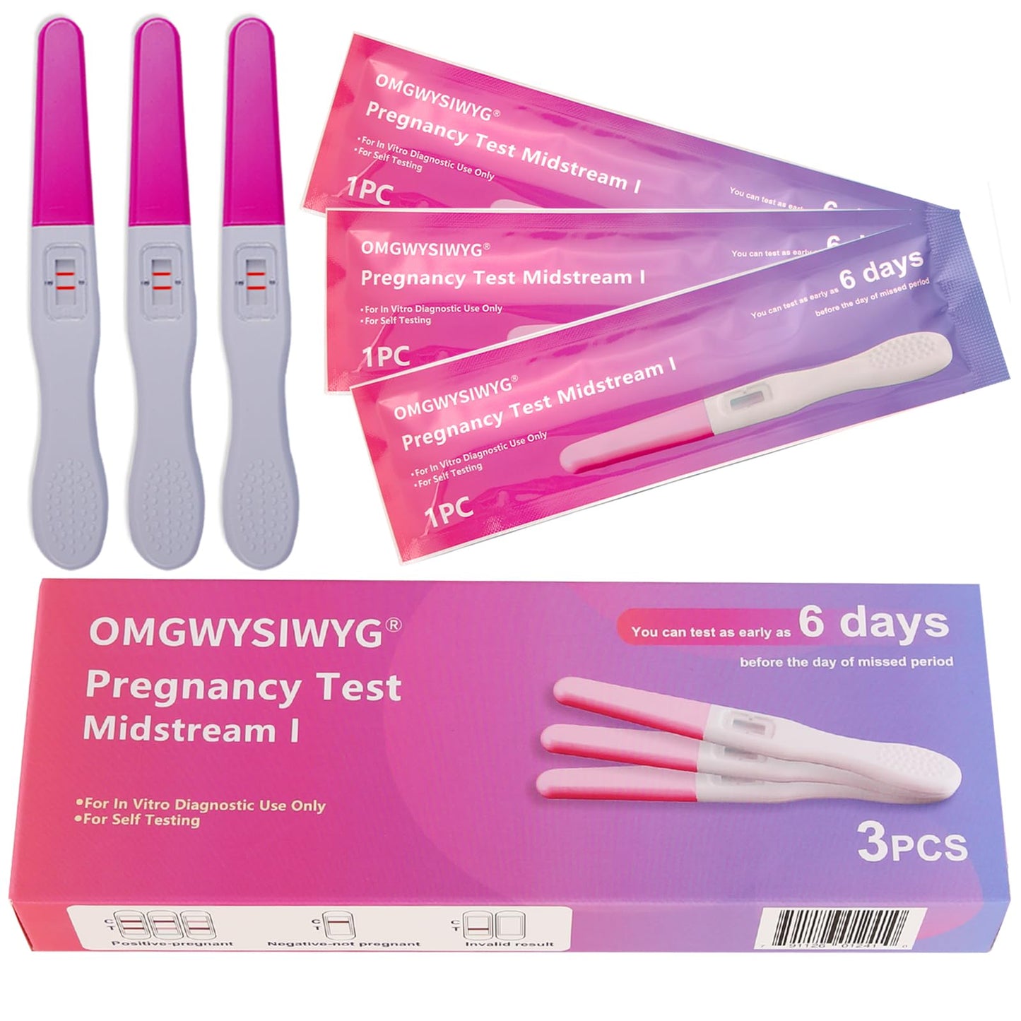 OMGWYSIWYG 6 Days Early Pregnancy Test Kit – Ultra-Sensitive 10 mIU/mL, 3-Pack