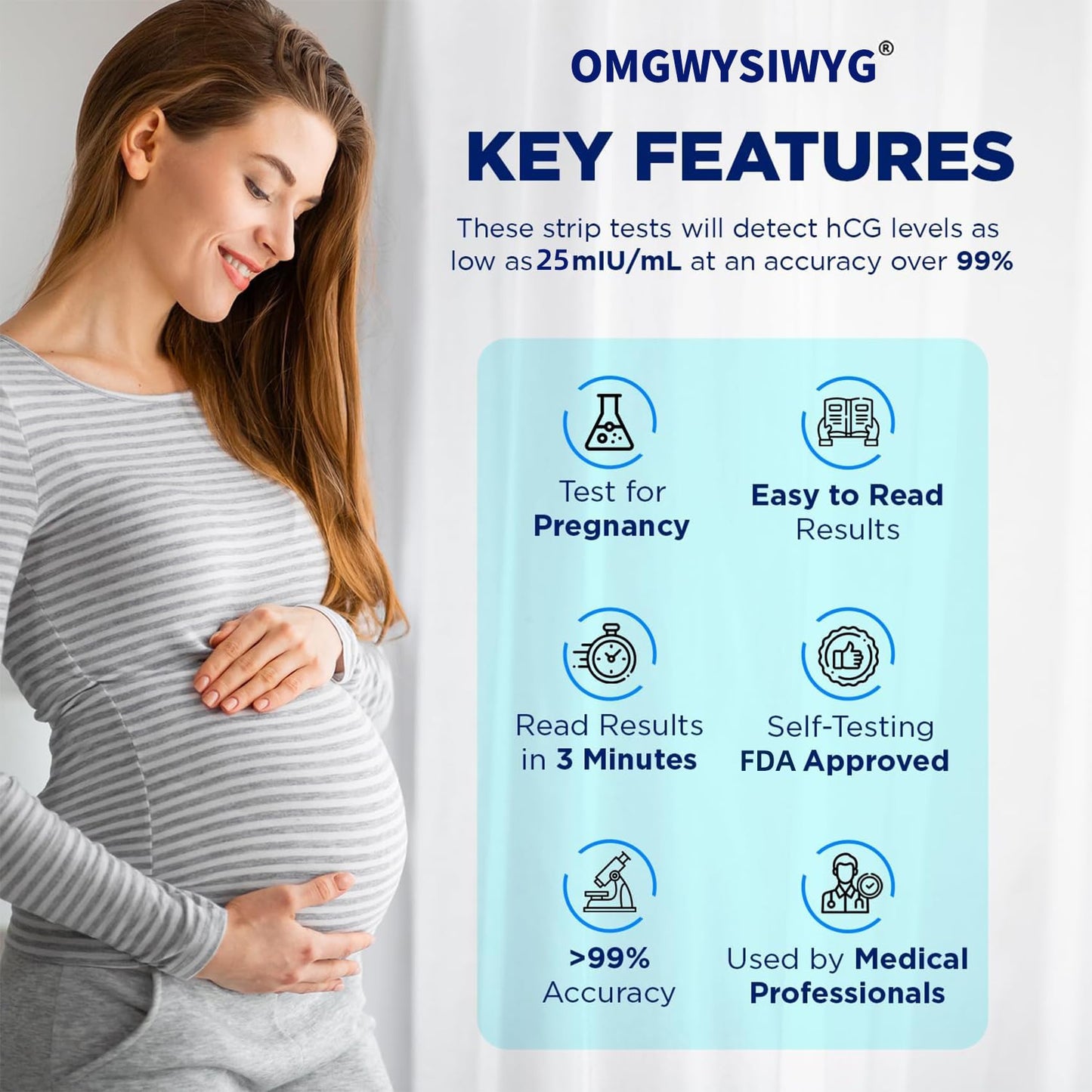 [5 Pack] OMGWYSIWYG Pregnancy Test Strips Bulk – HCG Early Detection, Easy at Home