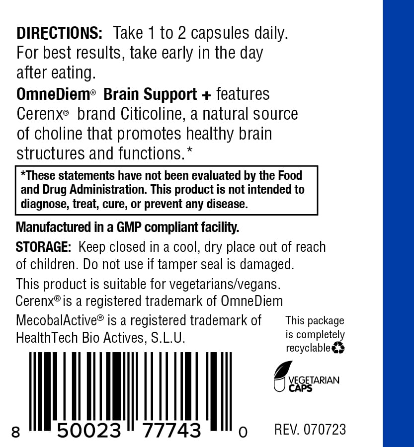 Omne Diem Brain Support with Cerenx and MecobalActive | 60 Capsules – Brain Health & Mood