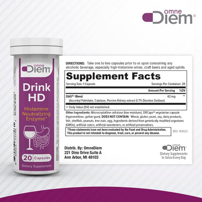 OmneDiem Drink HD – Natural Histamine Neutralizing Enzyme (DAO) 20 Capsules