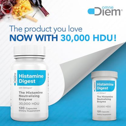 Omne Diem Histamine Digest DAO 30,000 HDU – 120 Caps for Histamine Support