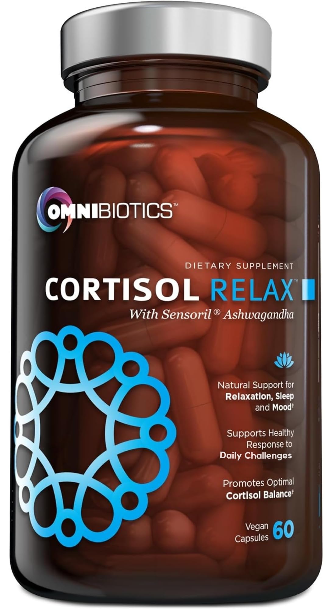 OmniBiotics Cortisol Supplement for Women & Men | Ashwagandha, L-Theanine, Magnolia, Phosphatidylserine | 60 Vegan Capsules