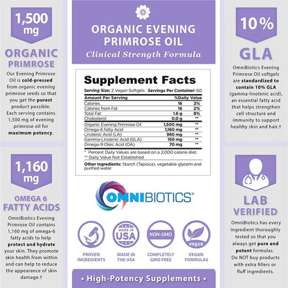 OmniBiotics Organic Evening Primrose Oil 1500mg – Cold-Pressed, 10% GLA, Non-GMO, 120 Vegan Softgel Capsules BritishVita | Premium UK Vitamins & Wellness Supplements