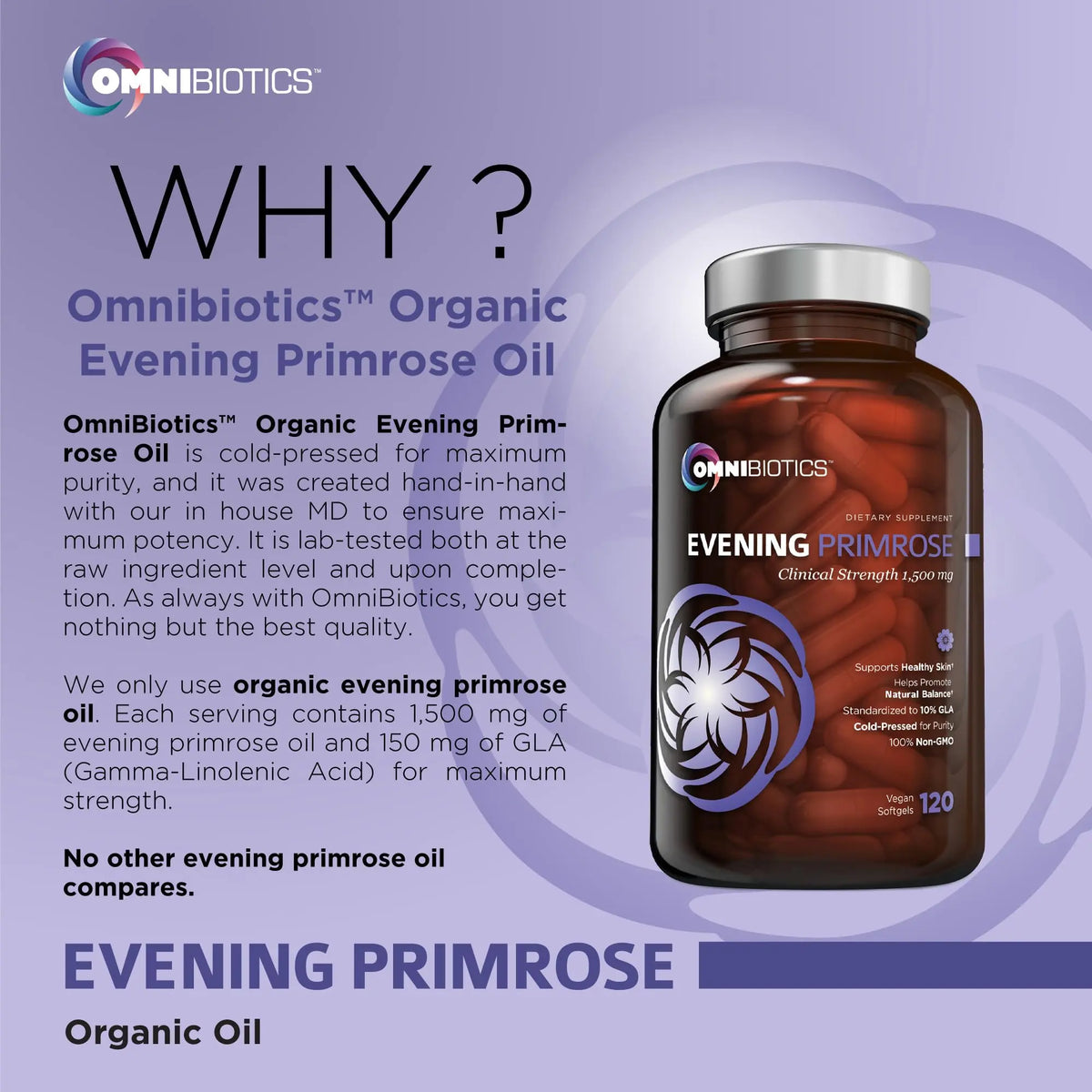 OmniBiotics Organic Evening Primrose Oil 1500mg – Cold-Pressed, 10% GLA, Non-GMO, 120 Vegan Softgel Capsules BritishVita | Premium UK Vitamins & Wellness Supplements