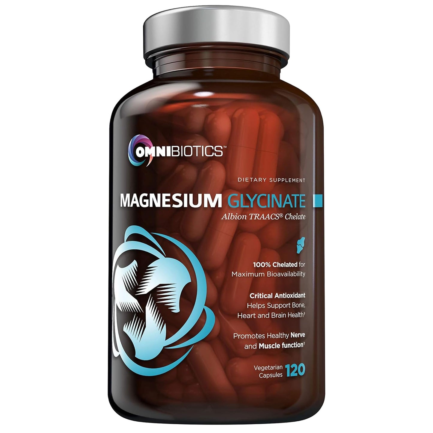 OmniBiotics Magnesium Glycinate Supplement – Albion TRAACS Bisglycinate | Sleep, Muscle, Nerve & Heart Health – 120 Vegan Capsules