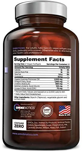 OmniBiotics Organic Evening Primrose Oil 1500mg – Cold-Pressed, 10% GLA, Non-GMO, 120 Vegan Softgel Capsules BritishVita | Premium UK Vitamins & Wellness Supplements