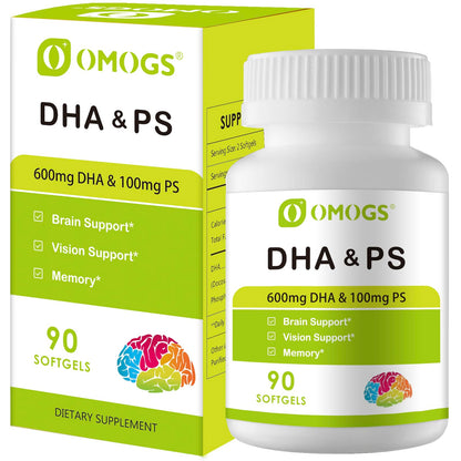 OMOGS Algae DHA 600 mg Softgels with Phosphatidylserine & Walnut Oil