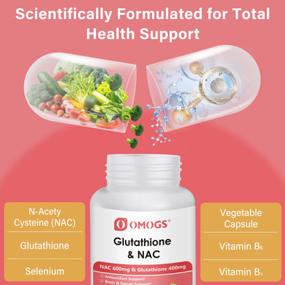 OMOGS Glutathione & NAC Supplement – Liver Health, Antioxidant Support | Vegan & Gluten-Free