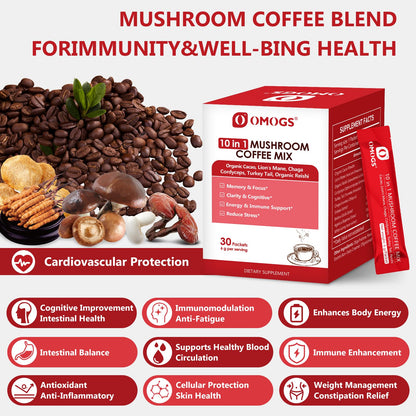 OMOGS Mushroom Coffee – 10-in-1 Extract (Lion's Mane, Reishi, Cordyceps) 30 Servings