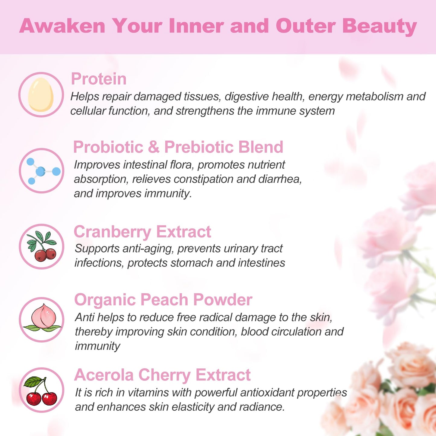 OMOGS Hydrolyzed Collagen Peptide Powder with Prebiotics, Vitamin C & Cranberry Extract – Supports Hair, Skin, Nails, Bones, Digestive & Urinary Health | Non-GMO