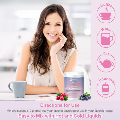 OMOGS Hydrolyzed Collagen Peptide Powder with Prebiotics, Vitamin C & Cranberry Extract – Supports Hair, Skin, Nails, Bones, Digestive & Urinary Health | Non-GMO