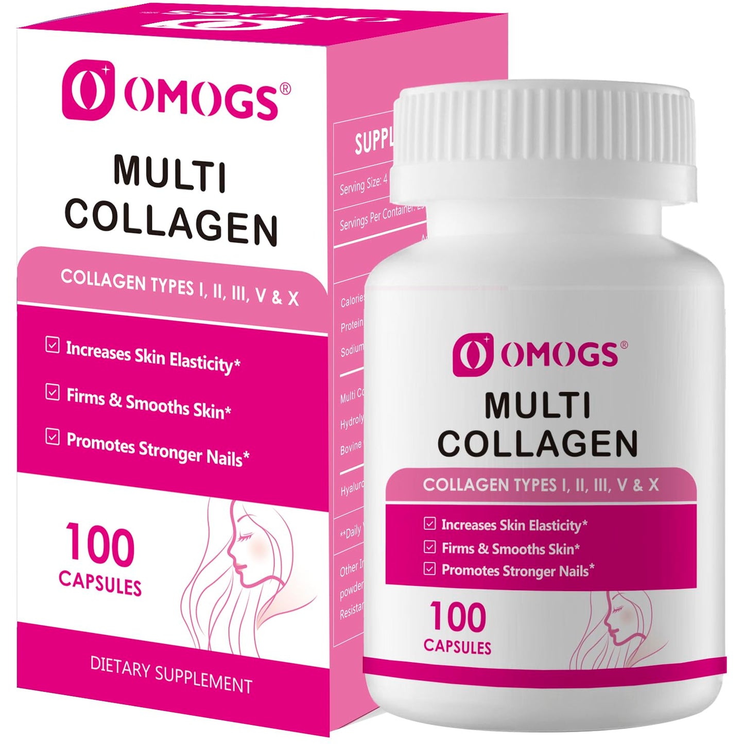 OMOGS Collagen Peptides Capsule – Hydrolyzed Collagen with Prebiotic & Cranberry, Hair, Skin, Nails, Joints, Digestive Health & Immune Support, Non-GMO, 100 Capsules
