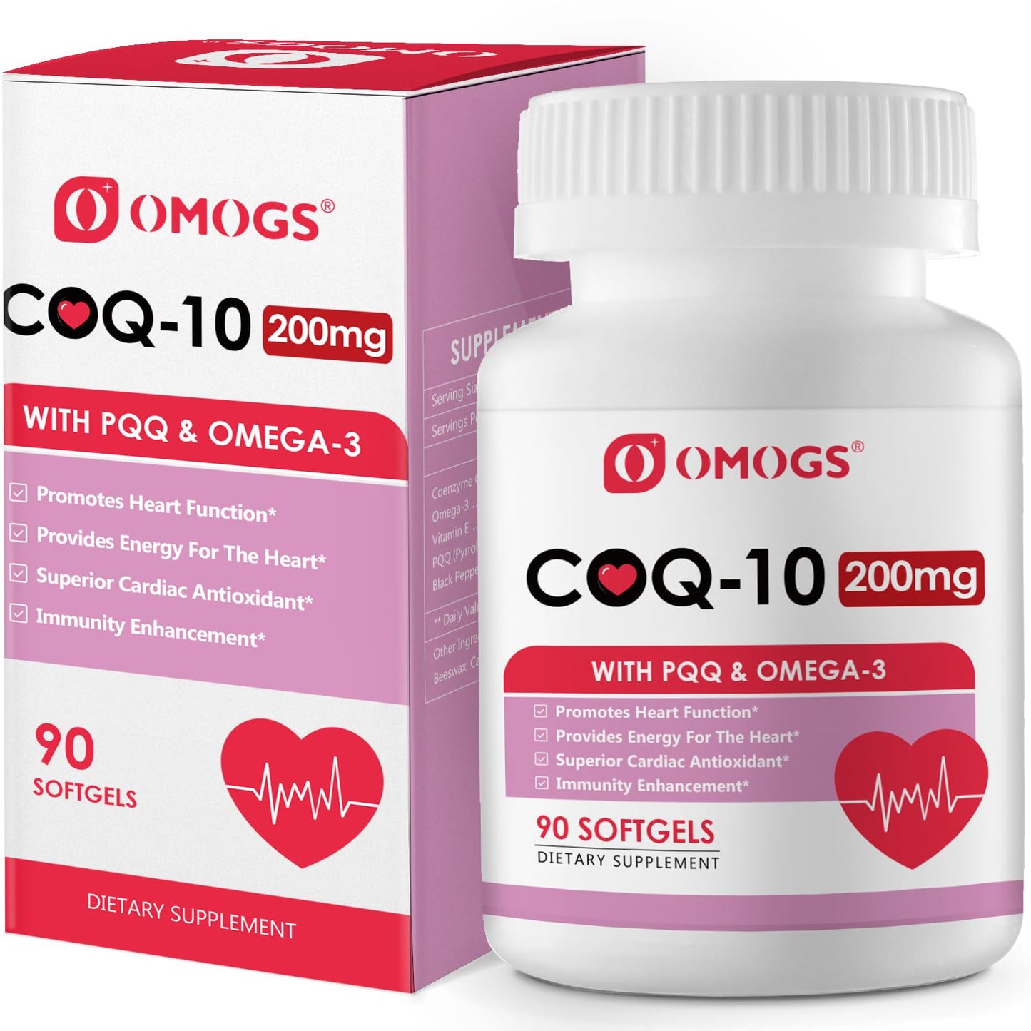 OMOGS CoQ10 200mg Softgels – High-Absorption CoQ10 for Heart Health, Immunity & Energy (Gluten Free, 90 Softgels)