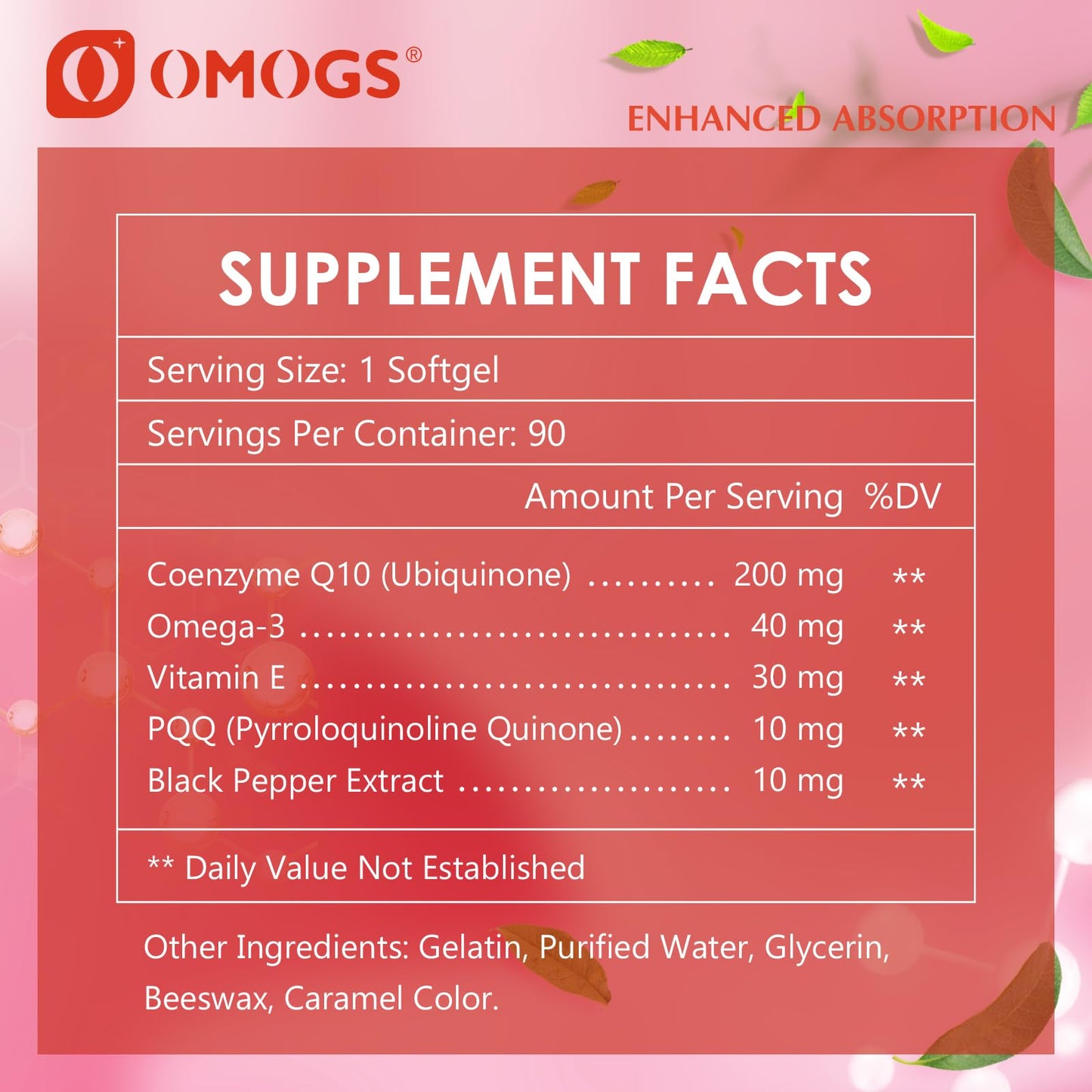 OMOGS CoQ10 200mg Softgels – High-Absorption CoQ10 for Heart Health, Immunity & Energy (Gluten Free, 90 Softgels)