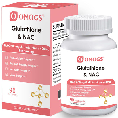 OMOGS Glutathione & NAC Supplement – Liver Health, Antioxidant Support | Vegan & Gluten-Free