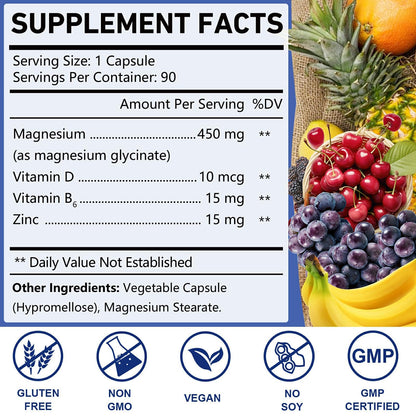 OMOGS Magnesium Glycinate 90 Veg Capsules – Sleep, Heart & Bone Health