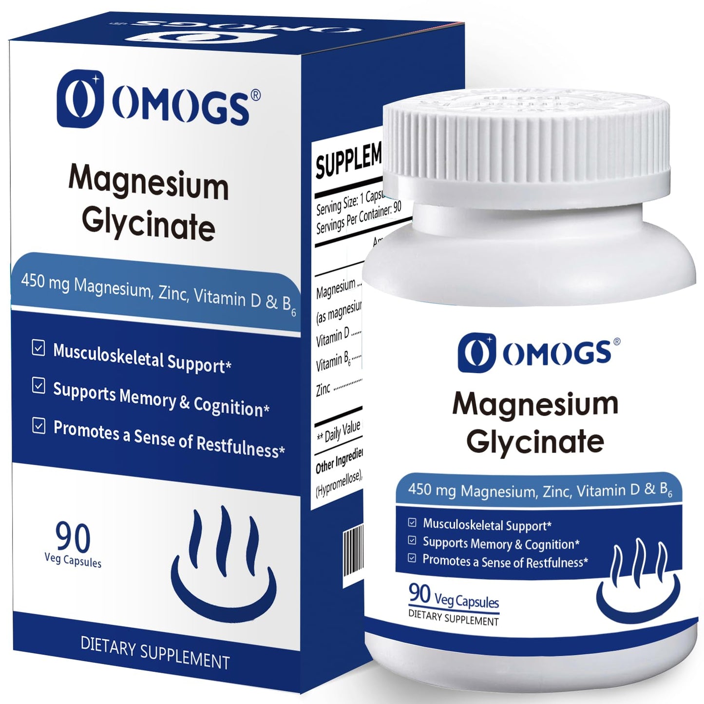 OMOGS Magnesium Glycinate 90 Veg Capsules – Sleep, Heart & Bone Health