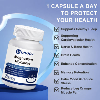 OMOGS Magnesium Glycinate 90 Veg Capsules – Sleep, Heart & Bone Health