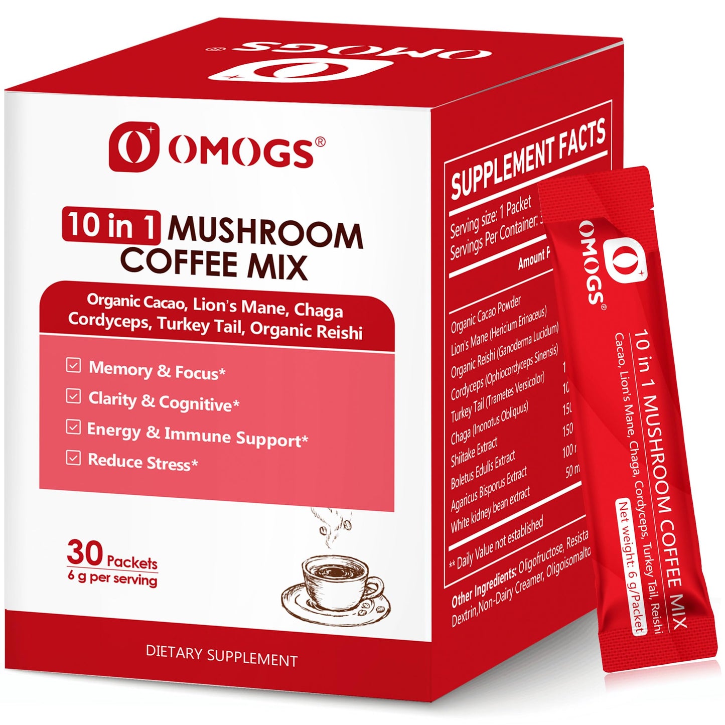 OMOGS Mushroom Coffee – 10-in-1 Extract (Lion's Mane, Reishi, Cordyceps) 30 Servings