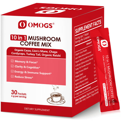 OMOGS Mushroom Coffee – 10-in-1 Extract (Lion's Mane, Reishi, Cordyceps) 30 Servings