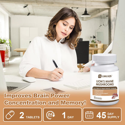 OMOGS Mushroom Complex Supplement Capsules 10:1 Extract, Lions Mane Supplement with Cordyceps, Reishi, for Brain Health, Memory Support, Focus & Immune System